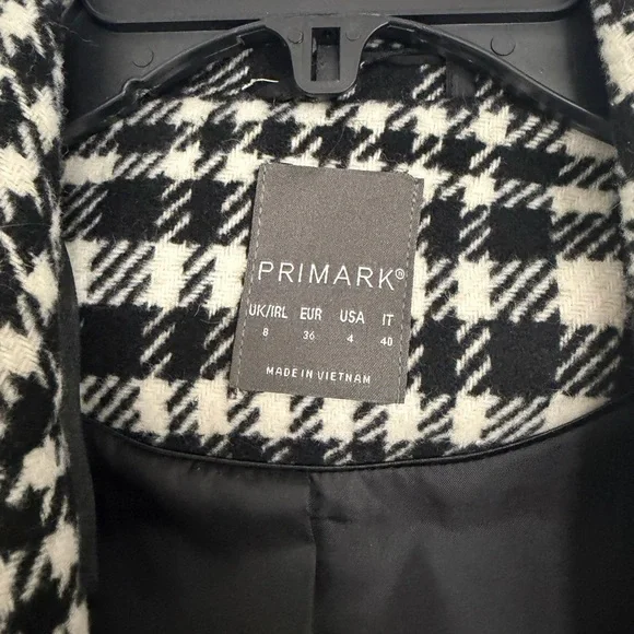 Primark Black and White Houndstooth Pea Coat - Picture 2 of 5